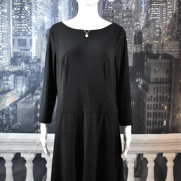 Black Label by Evan Piccone size 14 Black Long Sleeve Flowing Dress - Picture 4 of 8